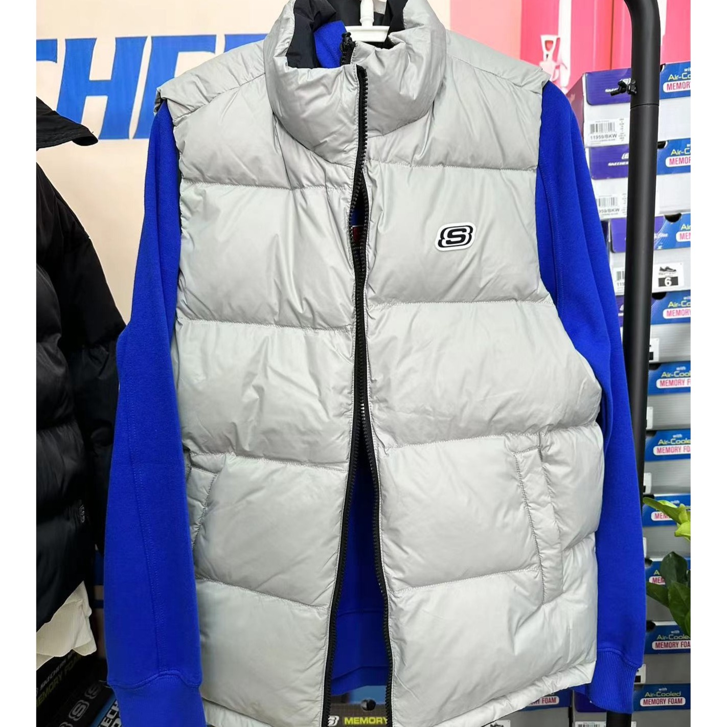 斯凯奇短款羽绒服外套运动保暖时尚潮流黑色灰色两面穿