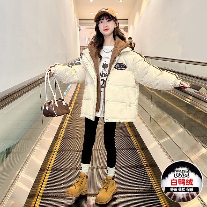 女童羽绒服冬装2023新款韩版休闲中大儿童冬季洋气假两件加厚外套