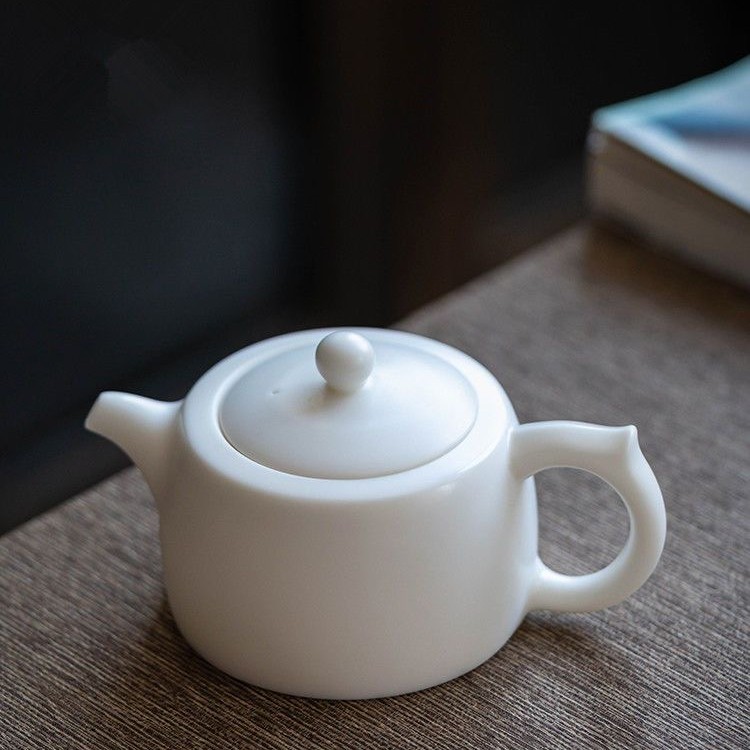 羊脂玉素烧井栏壶220ml家用泡茶壶德化白瓷泡茶器陶瓷球孔过滤