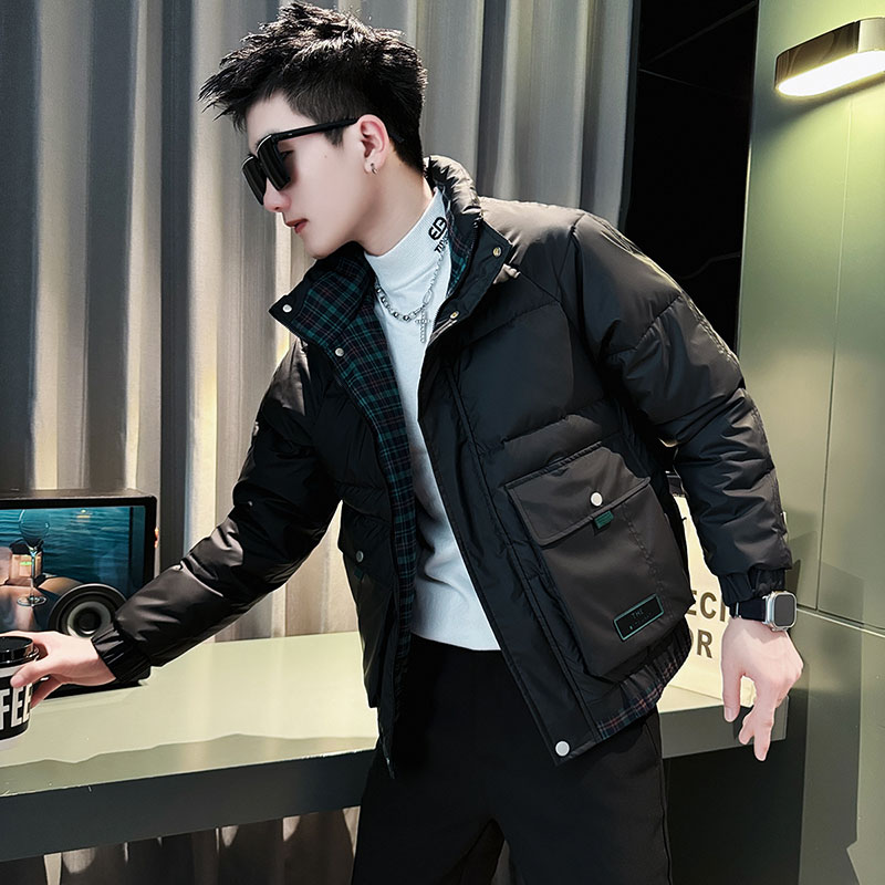 冬季假两件棉服男潮牌痞帅工装棉衣2023新款男士冬装外套短款棉袄