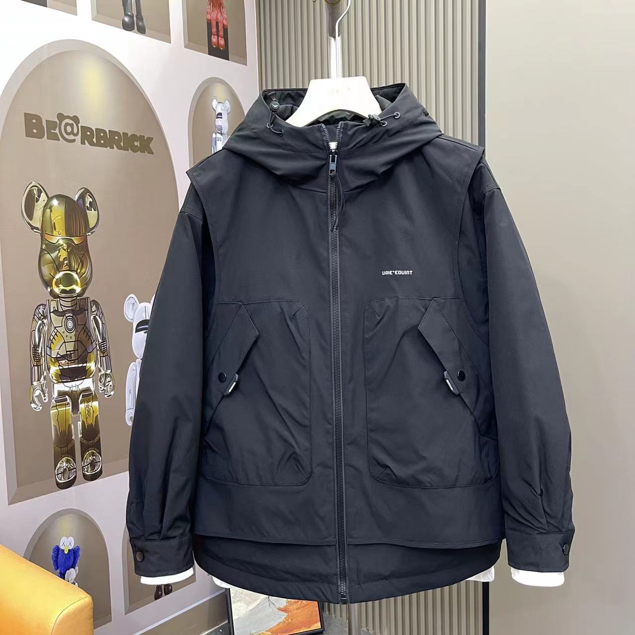 80087#冬季新款连帽加厚百搭工装假两件休闲外套