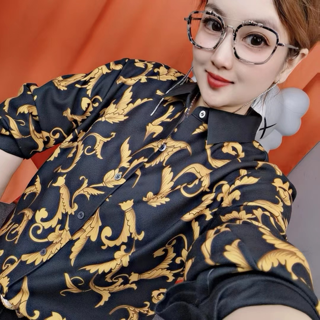 新款男士时尚休闲百搭时尚个性图案长袖衬衫