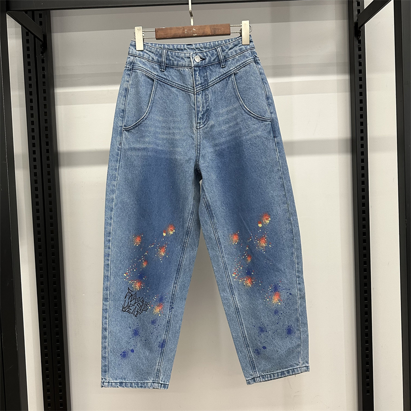 TDX 线下499 潮牌男女情侣款蓝色水洗烟花牛仔裤休闲裤 20610