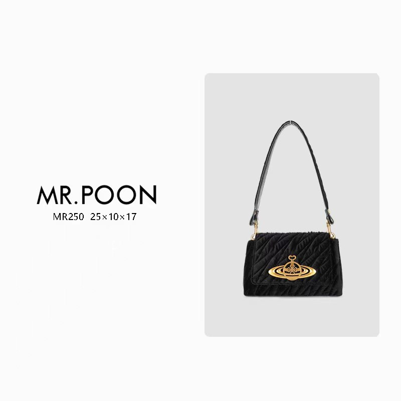 Mr.Poon/潘先生新款冬季绒面斜跨包时尚轻奢土星联名款腋下包现货