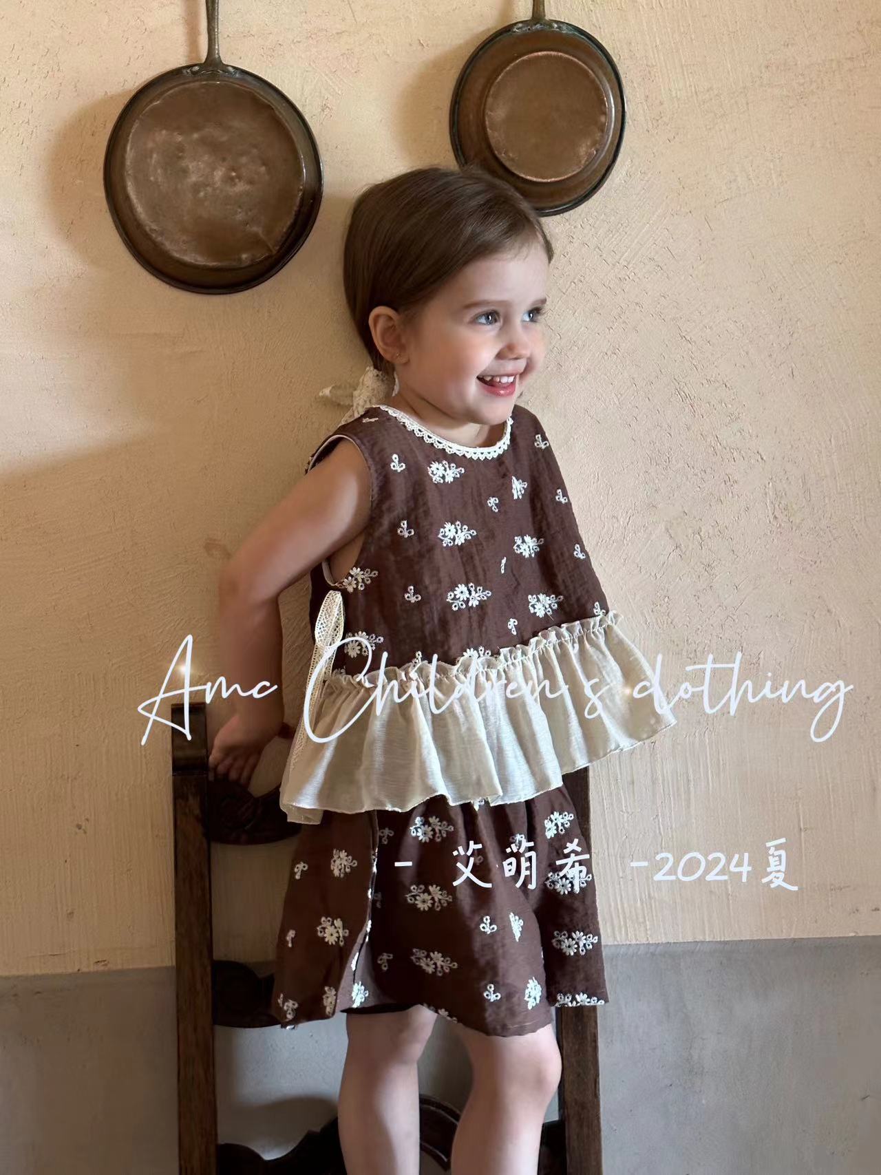 AMX-1359-儿童重工森系碎花满绣套装（夏款）