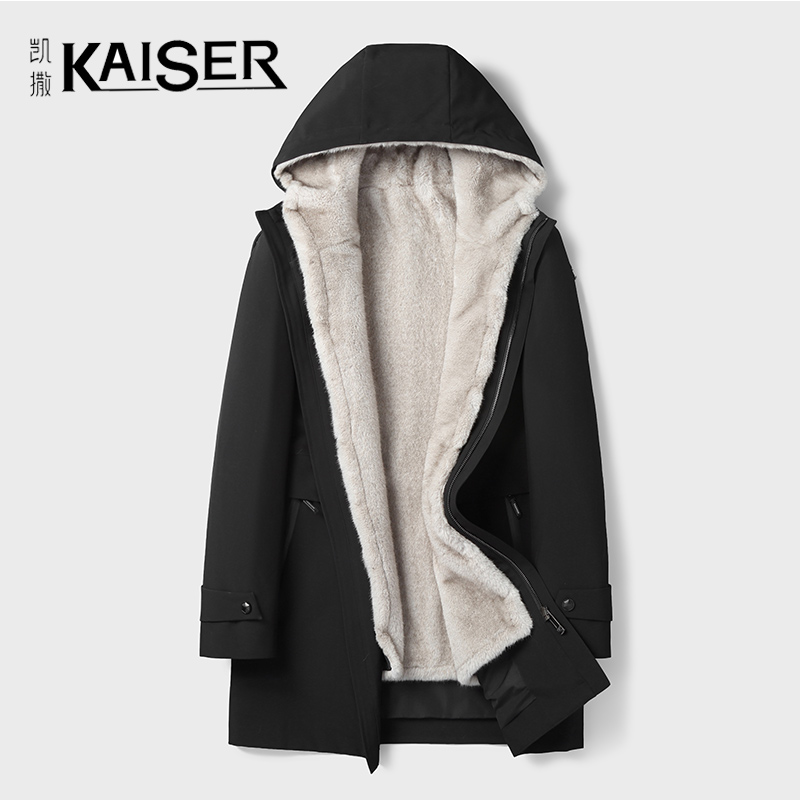 海宁男士中长款立翻领可脱卸内胆派克服外套ML19183-1