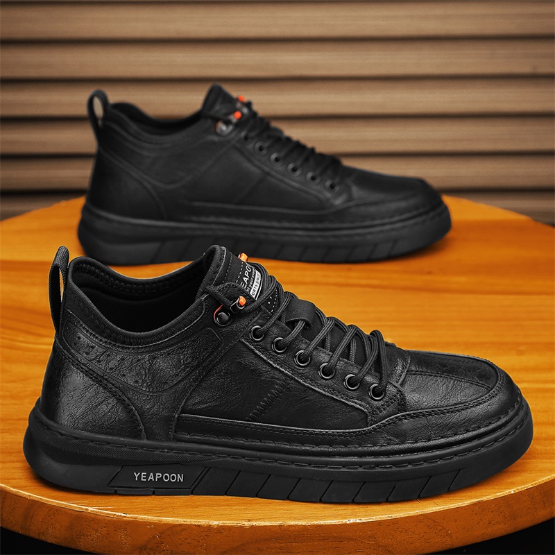 回力瑞男鞋秋冬季新款休闲皮鞋男士防水皮面板鞋黑色厨师上班潮鞋