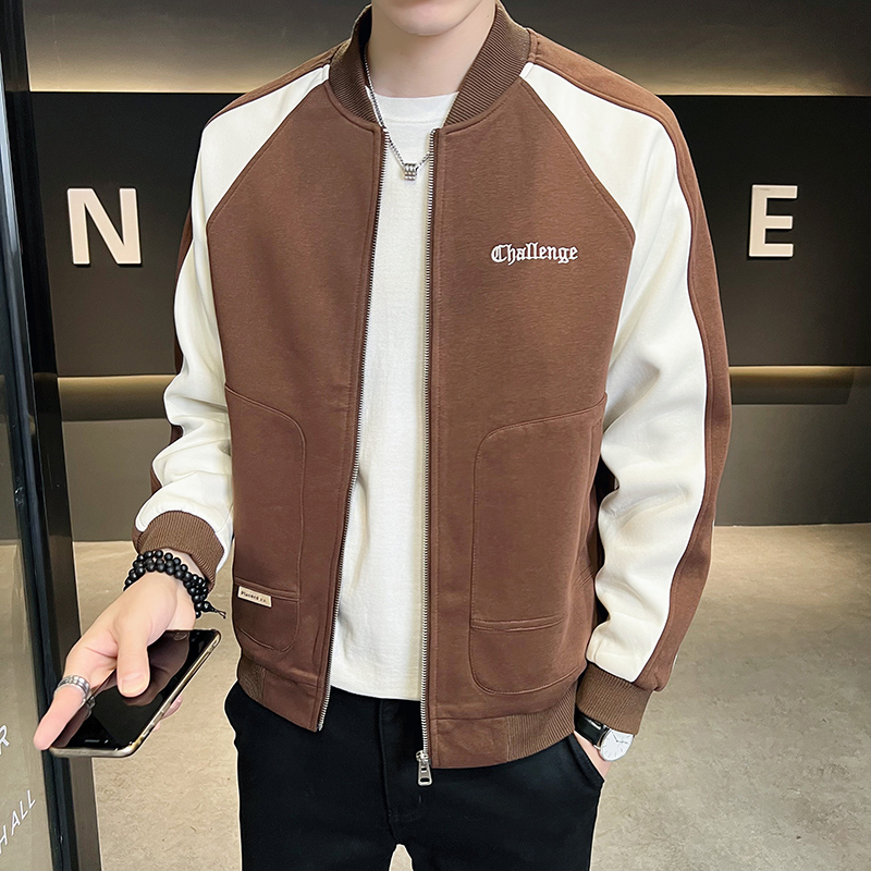 新款潮流夹克9021AML休闲潮提花拼接复古撞色百搭棒球外套秋季