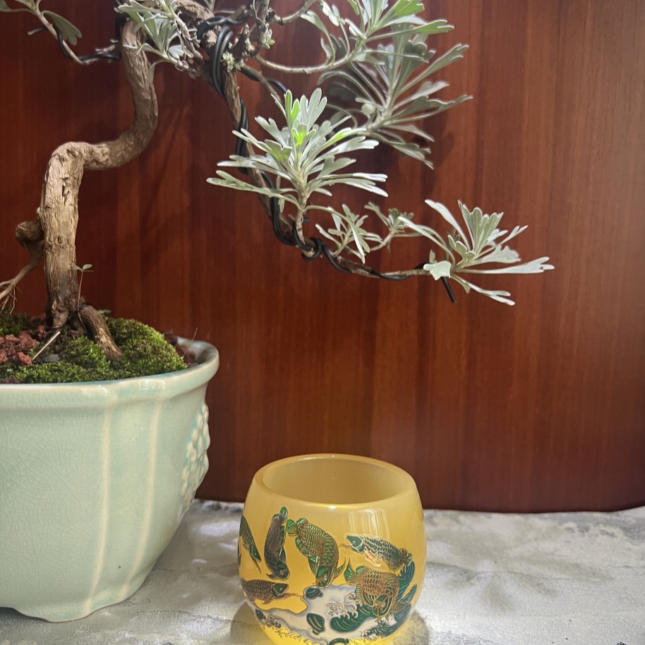 建盏功夫茶杯茶盏金龙鱼琥珀黄琉璃变色杯(配礼袋)精美茶器茶具