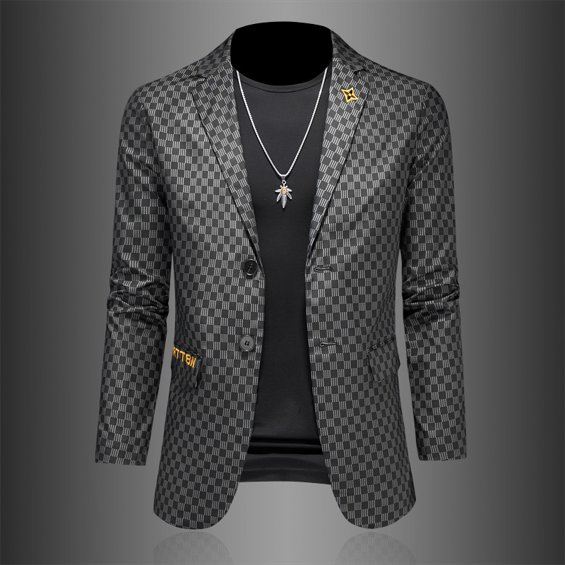 新款2023秋季男装商务休闲西装外套男士小西服刺绣外套薄款感青年