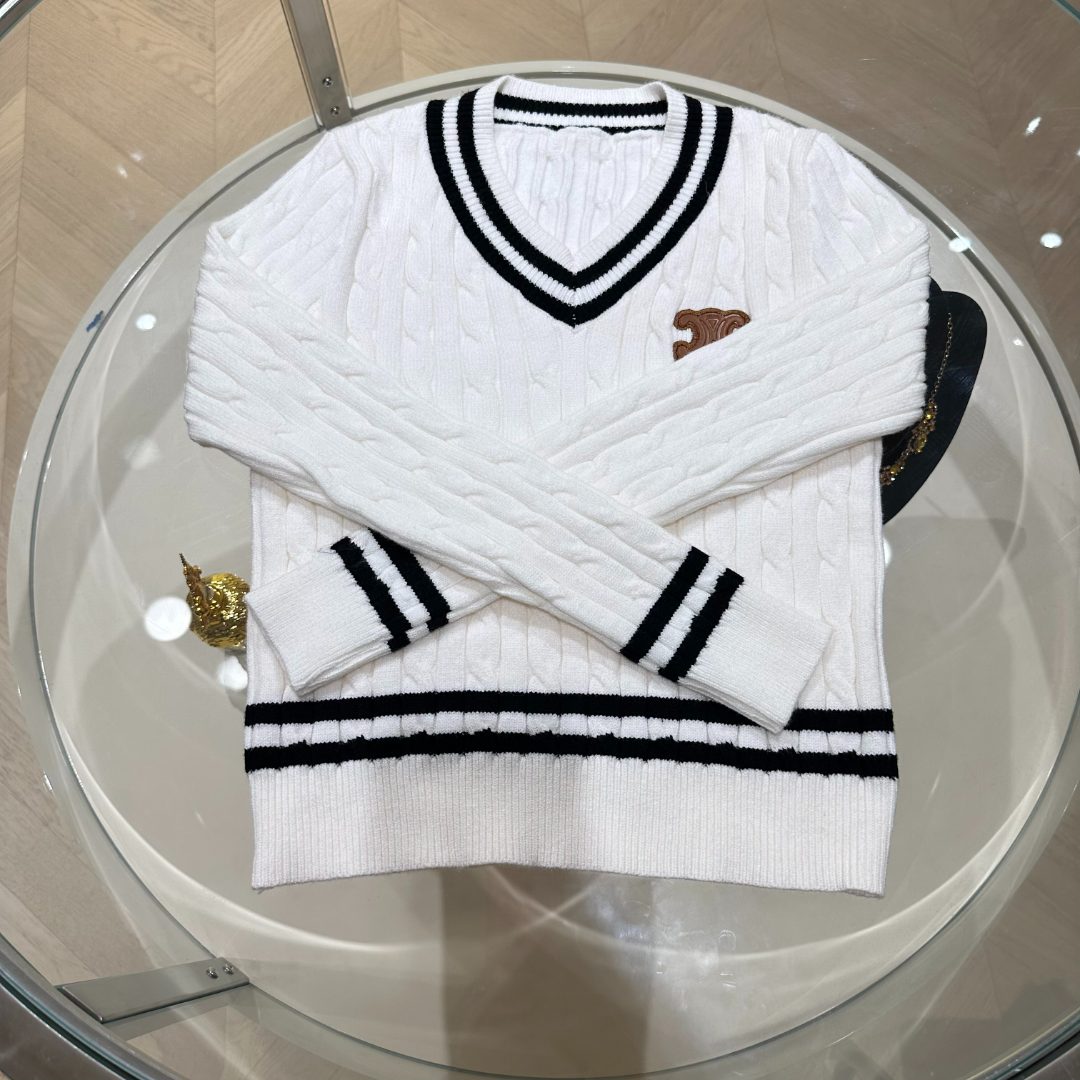 -208年秋季学院风V领麻花拼色针织衫宽松设计感套头上衣