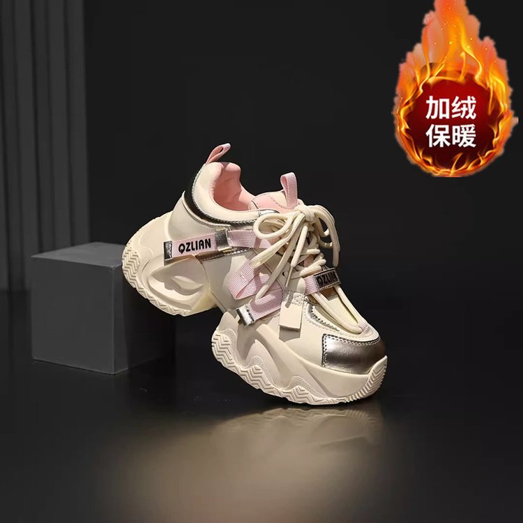 真皮老爹鞋女厚底2023秋冬增高休闲百搭松糕运动鞋女加绒保暖潮流