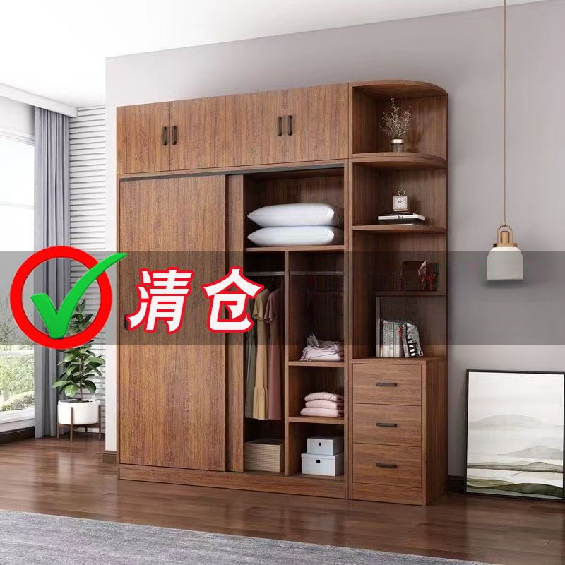 衣柜推拉门实木板式简易收纳柜柜子储物柜出租房衣橱家用卧室家具