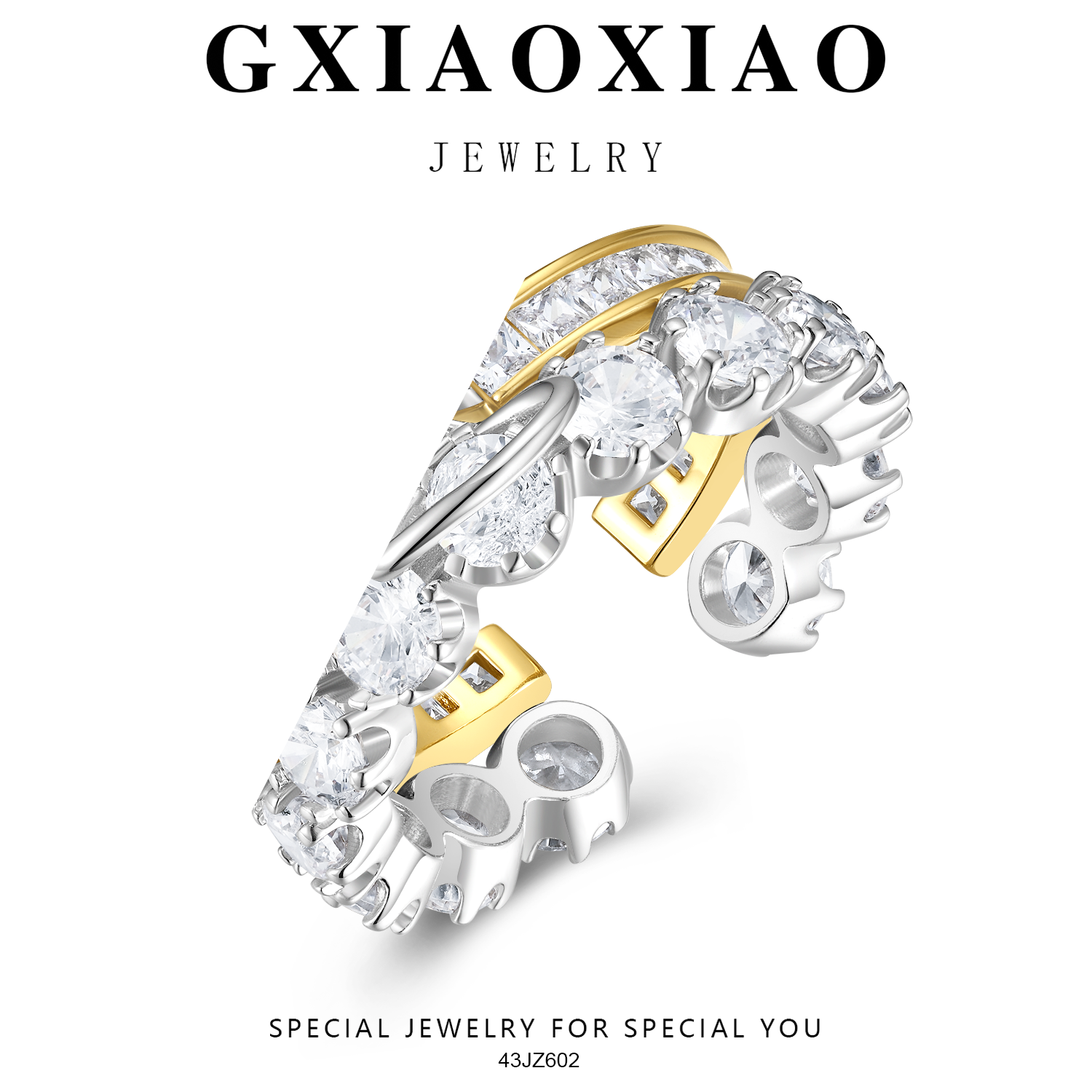 铜合金仿水晶戒指 GXX 43-JZ-602-M 轻奢时尚小众素款锆石戒指