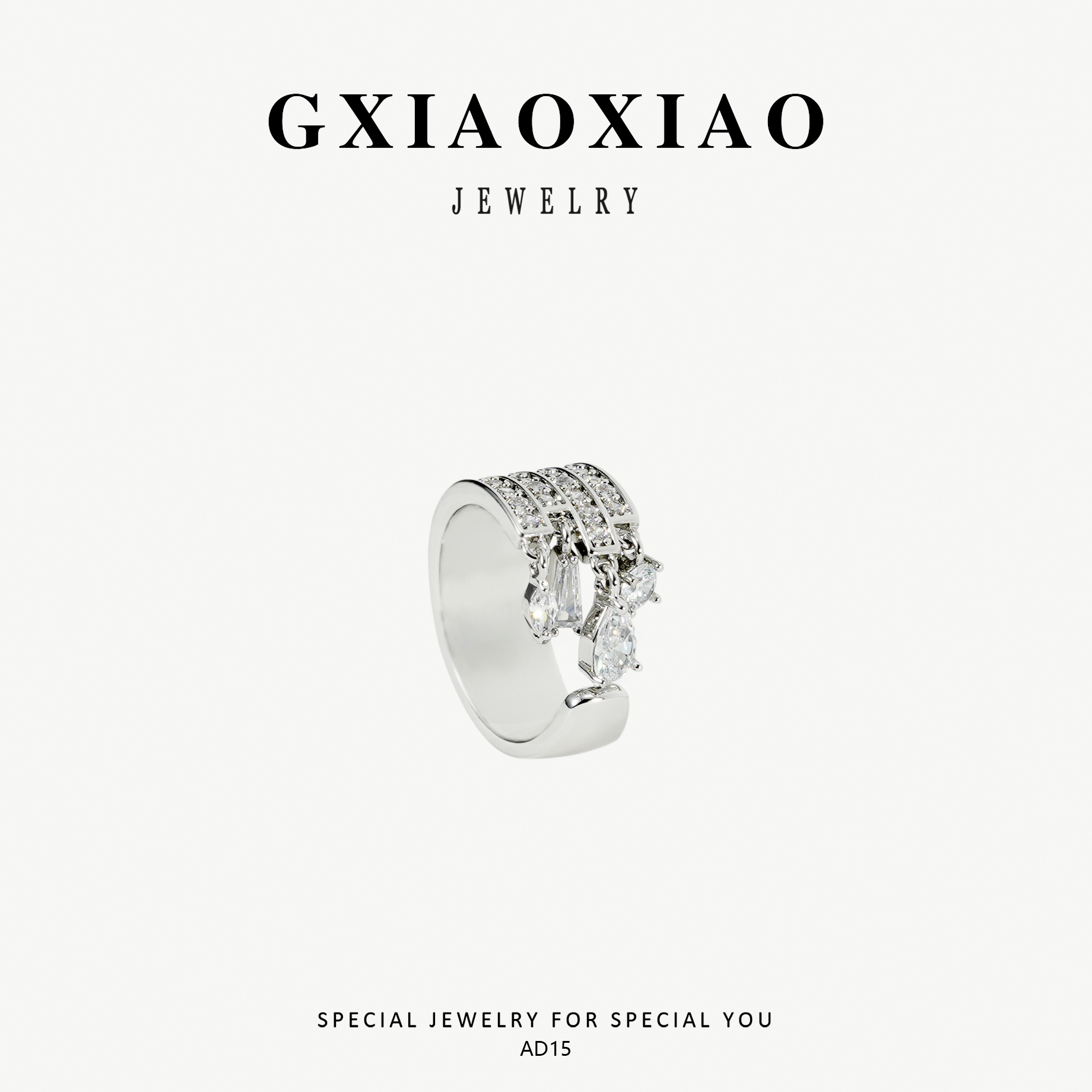 铜合金合成锆石戒指 GXX AD15 时尚气质开口简约轻奢精致百搭戒指