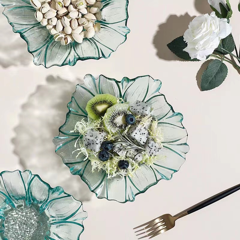 【潇姐专属】2只装网红简约复古绿色花瓣精致果盘沙拉碗海棠花果盘