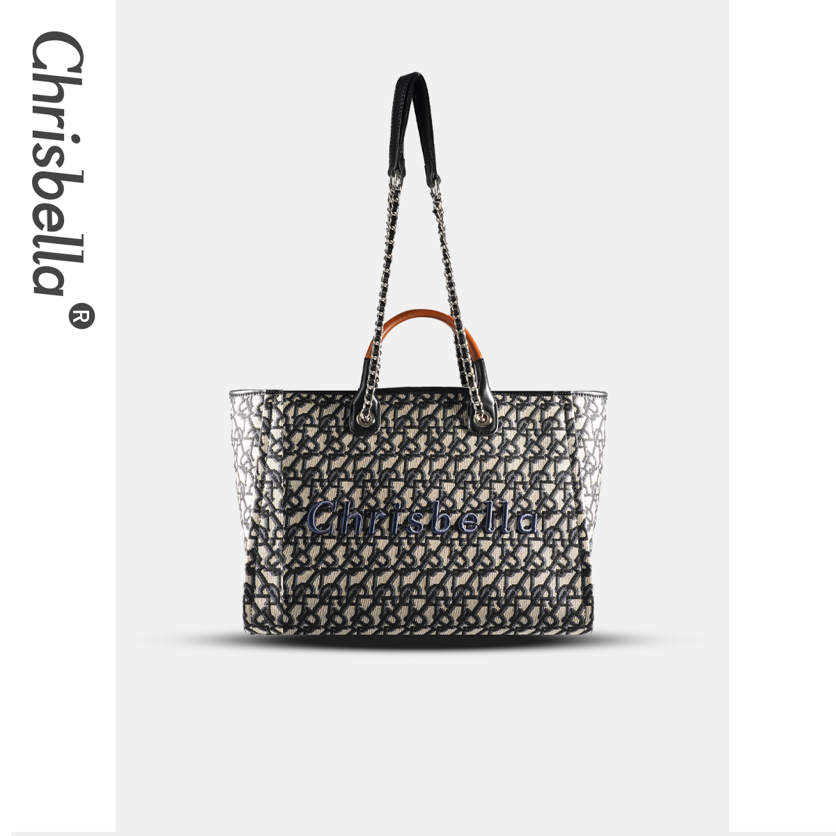 CHRISBELLA/托特包 品牌重工设计轻奢风双肩提花绣线时尚托特包DB