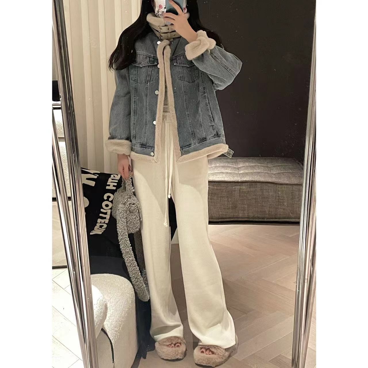 张智研【纸片人运动裤】夏季抽绳阔腿裤女喇叭拖地休闲裤子燕麦白