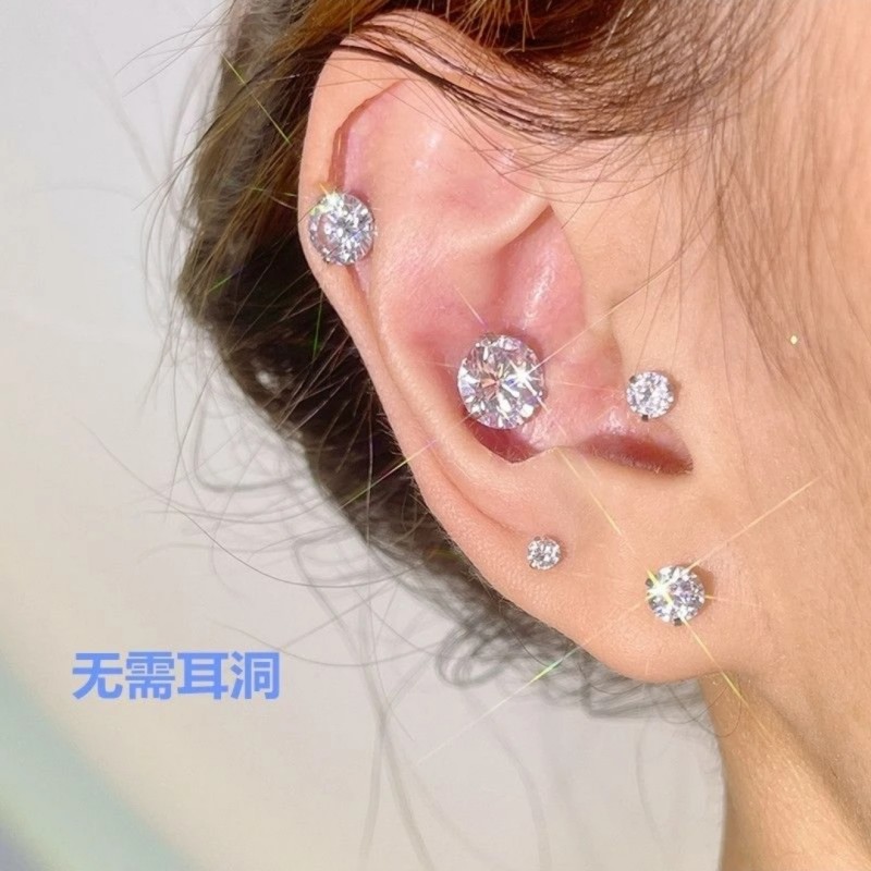 锌合金玻璃耳饰 巨闪磁吸耳蜗钉耳夹无耳洞可戴闪钻个性百搭8117