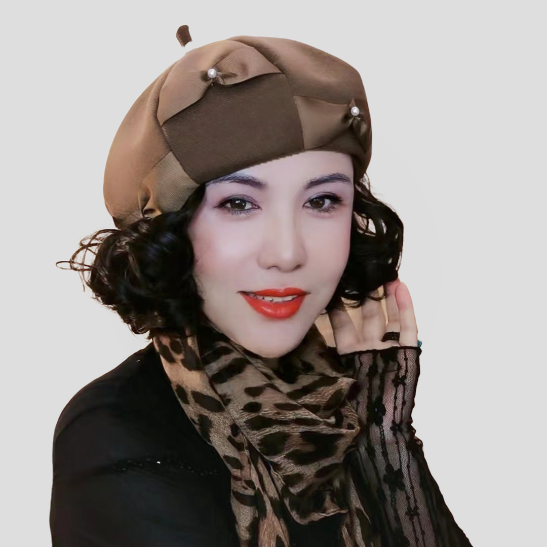 假发一体贝雷帽女四季款显脸小蕾丝小蝴蝶结女翻翘假发透气新款潮