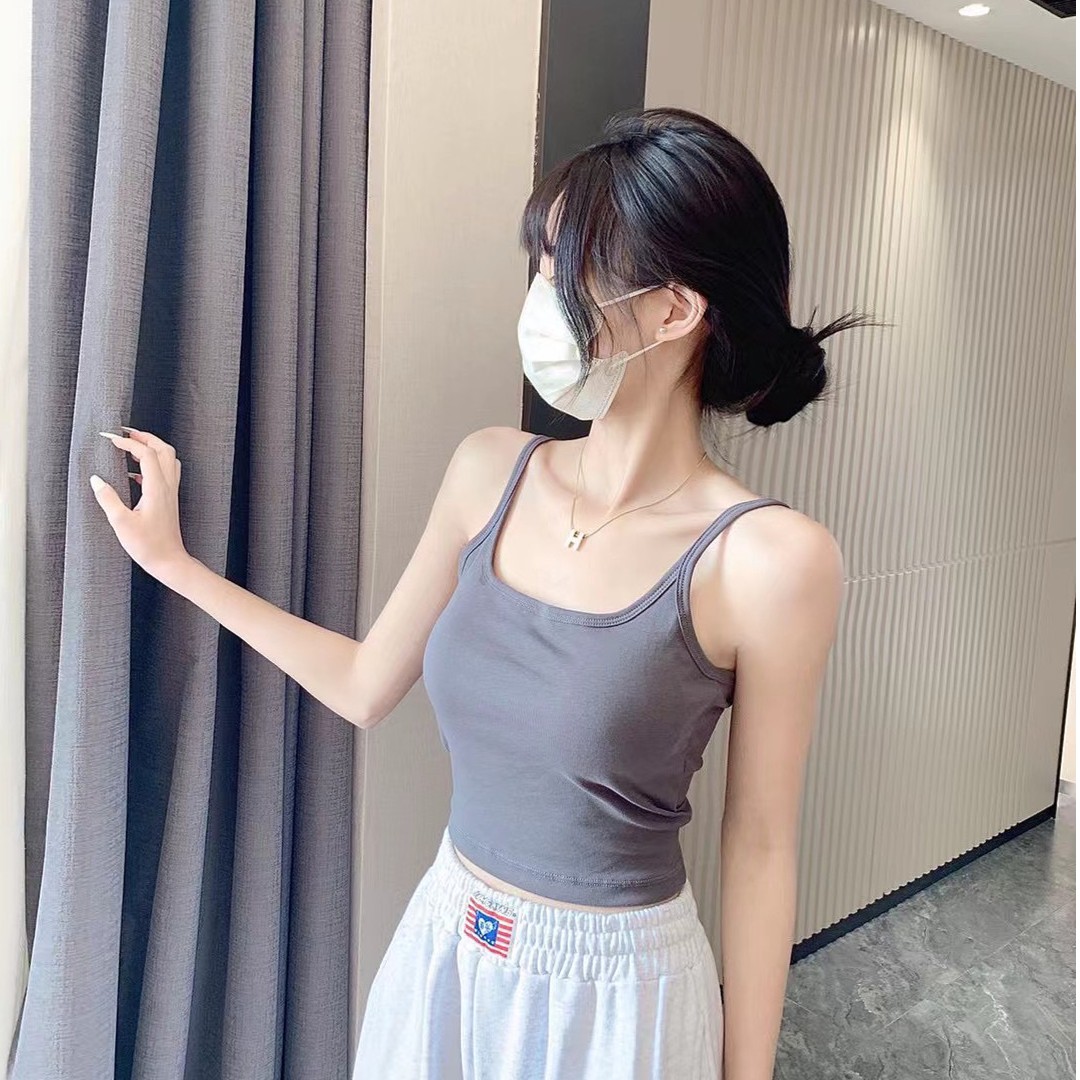 夏季新款纯棉吊带背心带胸垫美背修身固定杯百搭内搭打底背心时尚