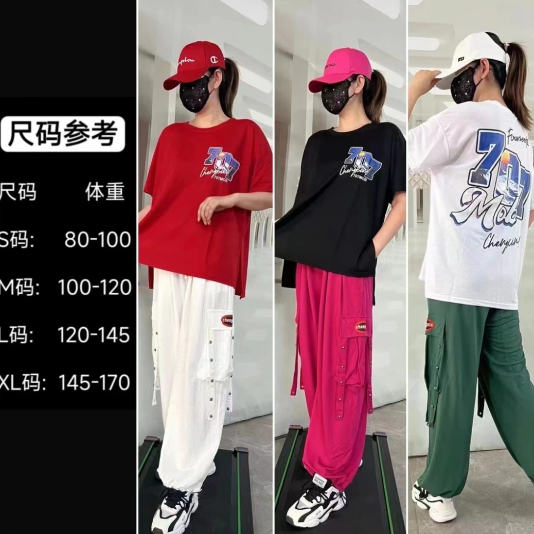 CX707冰丝开衩半袖运动休闲 T 恤潮流印花宽松百搭情侣短袖