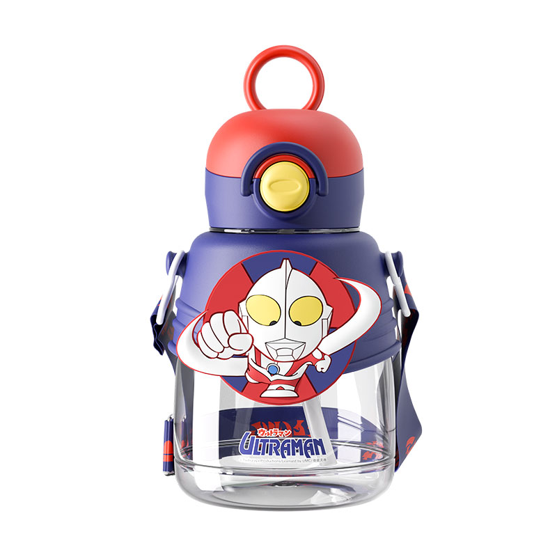 奥特曼儿童水杯男孩可爱吸管杯子小学生上学专用幼儿园塑料喝水壶