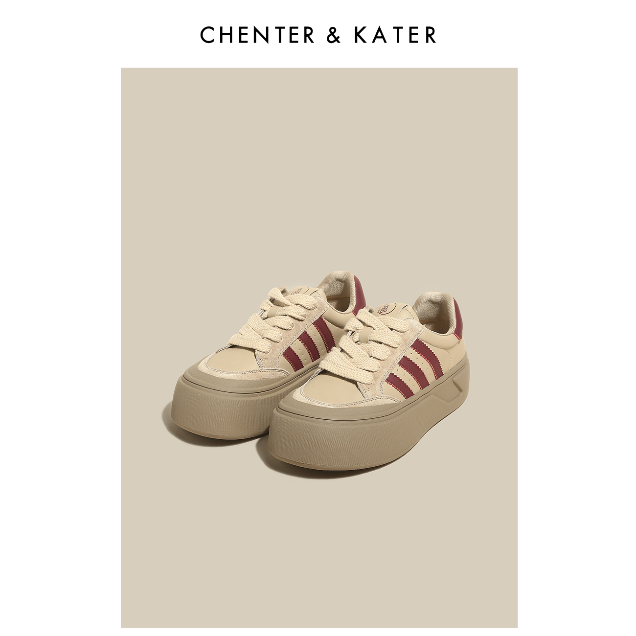CHENTER&KATER休闲鞋 2023年秋季新款百搭真皮圆头松糕底饼干鞋女