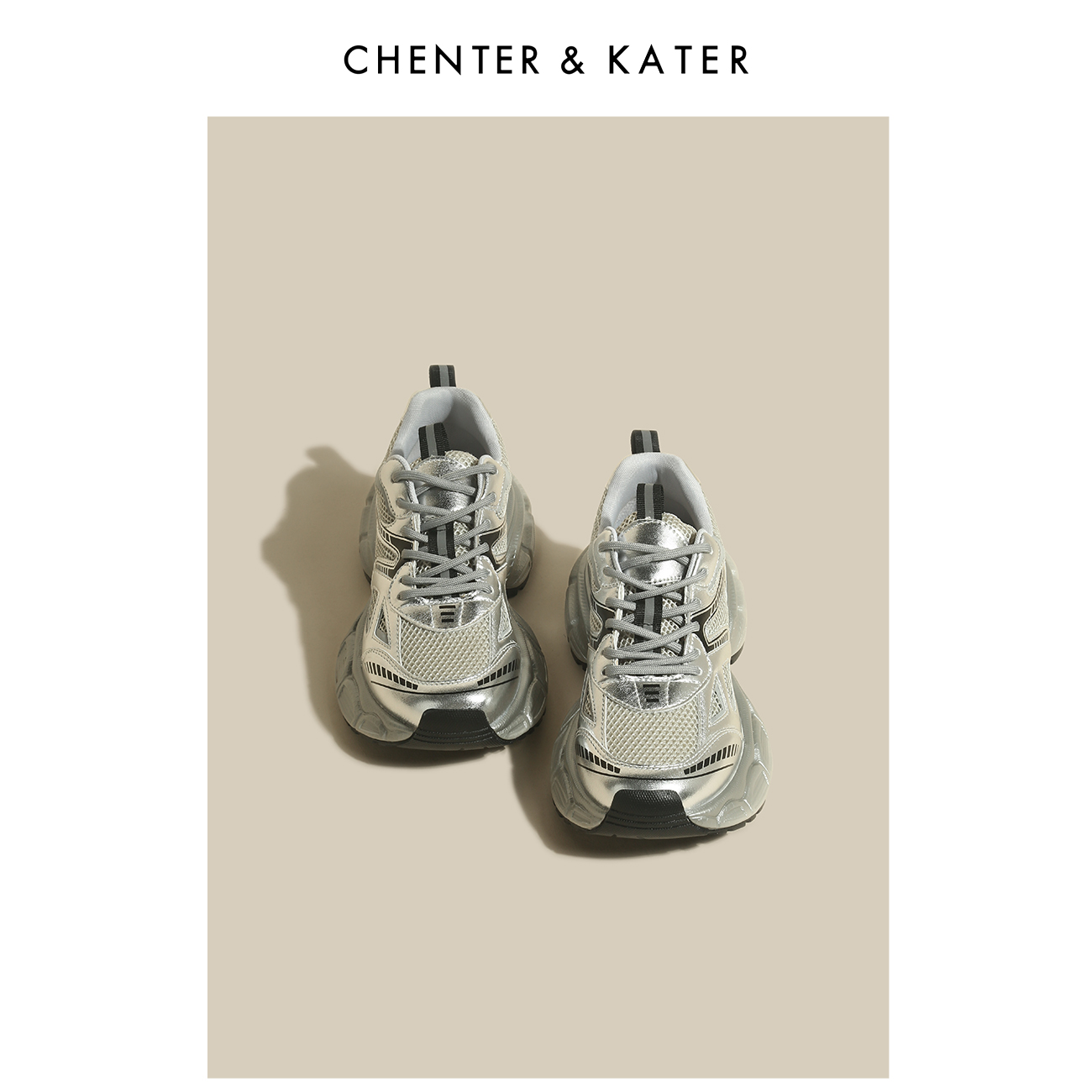 CHENTER&KATER运动鞋厚底老爹鞋女拼色复古做旧网面透气休闲鞋潮