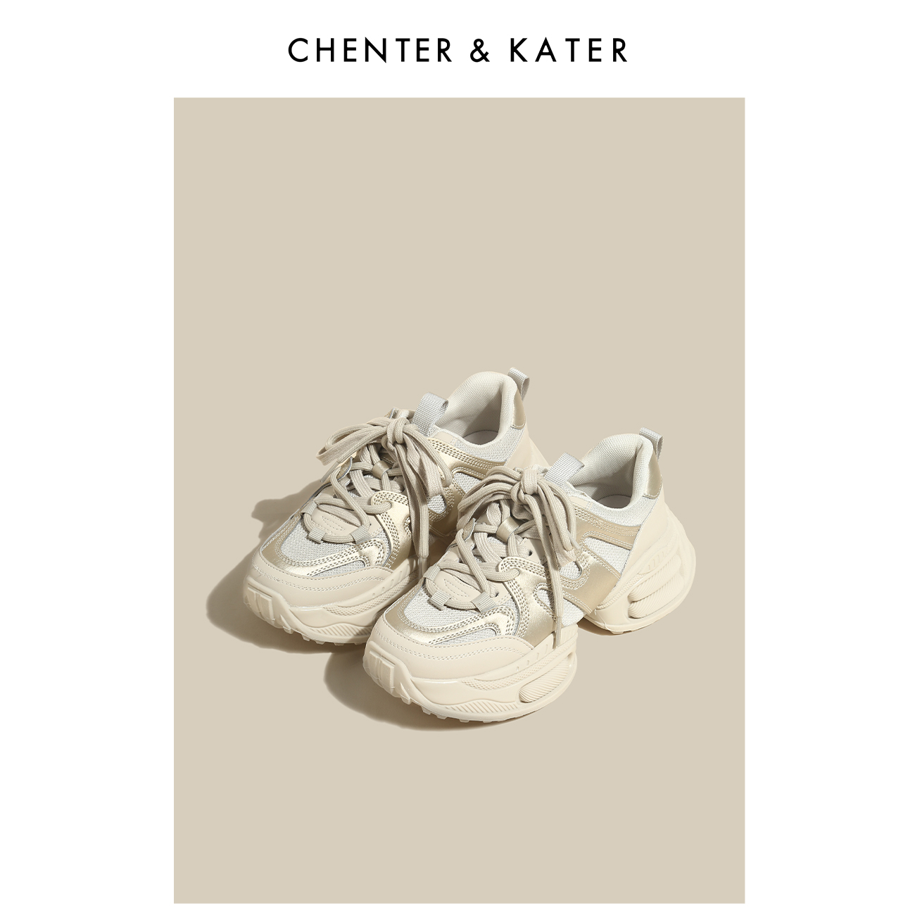 CHENTER&KATER休闲鞋 2023秋季新款潮流百搭增高圆头厚底老爹鞋女