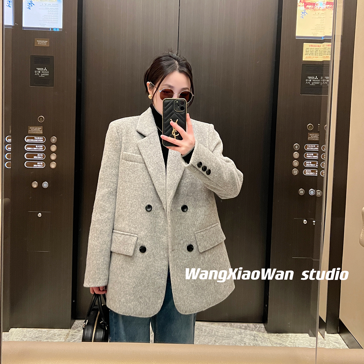 【羽绒毛呢西装】2023冬新款韩版宽松休闲百搭羽绒服毛呢西装外套女