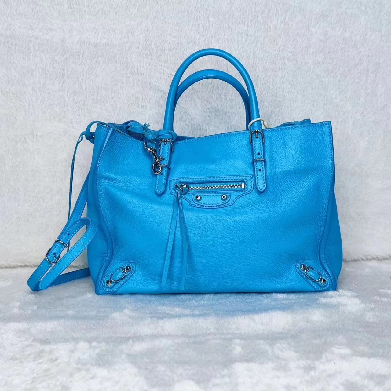95新 Balenciaga/巴黎世家 蓝色机车包 CF89