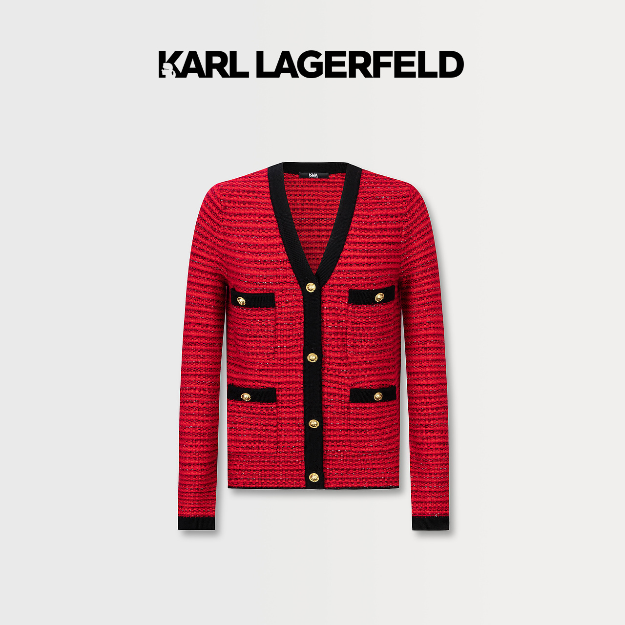 【晨晨甄选】KARL LAGERFELD秋冬中长款粗花呢开衫E37W2029