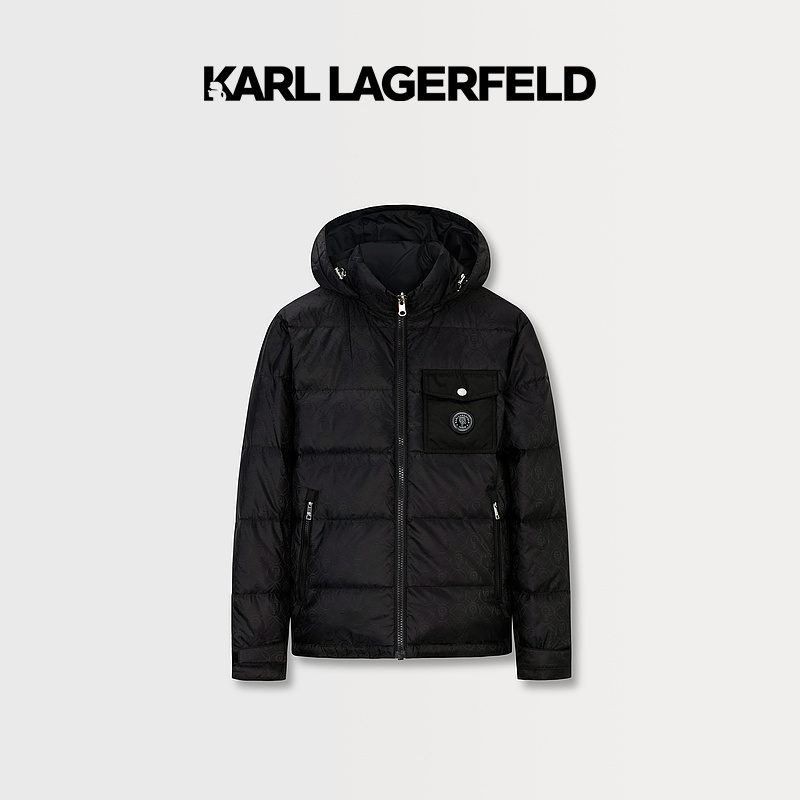 【澳门小叶子】KARL LAGERFELD2023秋冬黑色羽绒服1K1B70108650
