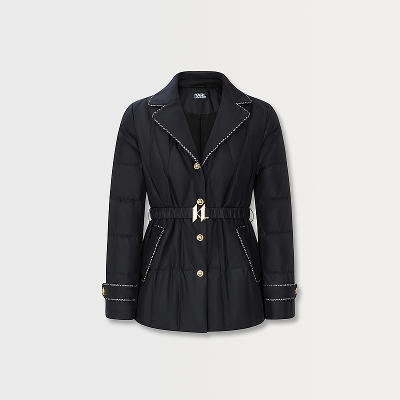 【晨晨甄选】KARL LAGERFELD秋冬撞色花边绗缝羽绒服E37W1578