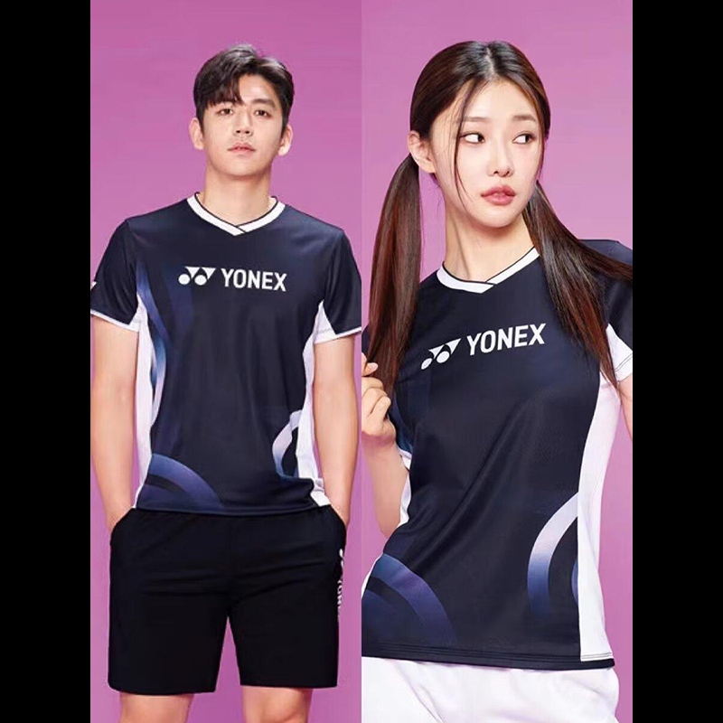 2023新款韩版yy羽毛球服男女短袖修身显瘦速干透气运动服比赛上衣