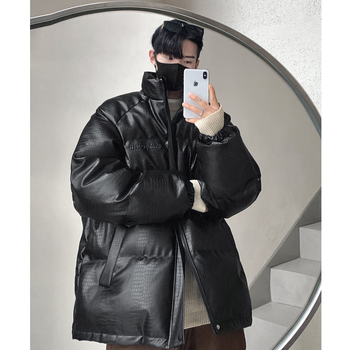 pu皮棉服男冬季新款美式高街潮牌棉衣外套保暖宽松大码面包服棉袄