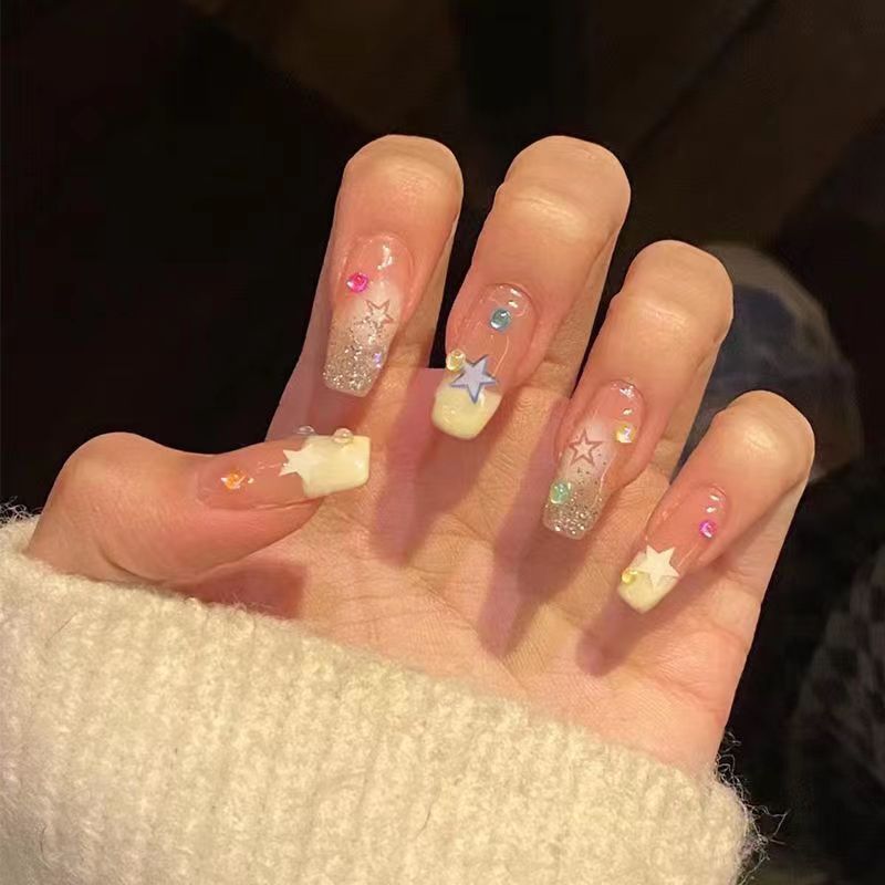 【60】通用纯手工光疗美甲贴法式镂空星星果冻贴片假指甲穿戴甲