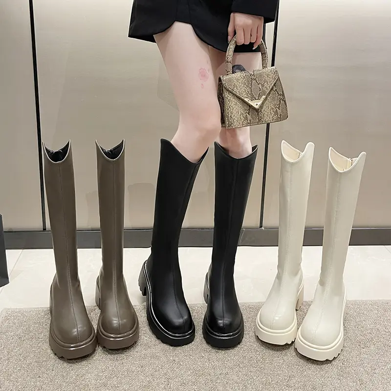 厚底长筒靴女2023秋冬时尚百搭小个子长靴不过膝增高瘦瘦靴骑士靴