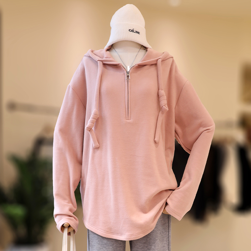 【福利】大码休闲连帽卫衣女秋冬内搭长袖打底衫胖mm显瘦上衣#23709