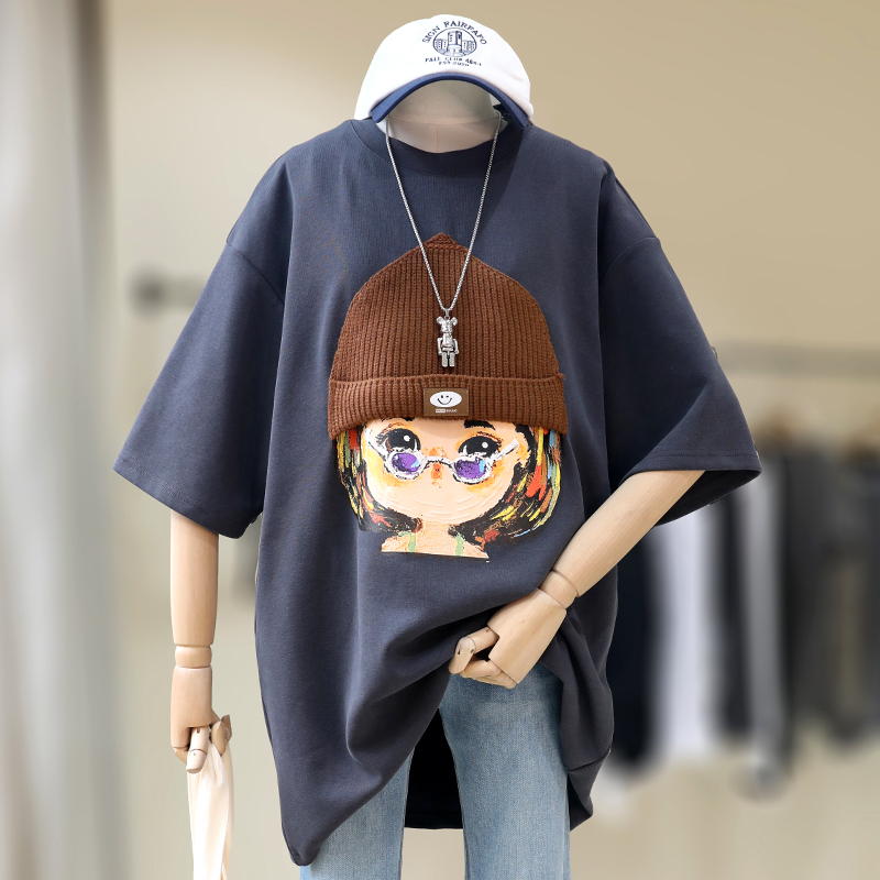 【福利】大码卡通短袖t恤女宽松内搭打底衫休闲百搭胖mm上衣#23507