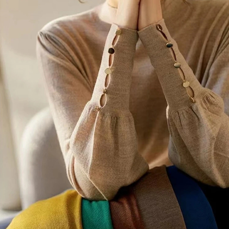 【池子专属】JD3117百搭显瘦泡泡袖打底衫半高圆领套头针织衫女