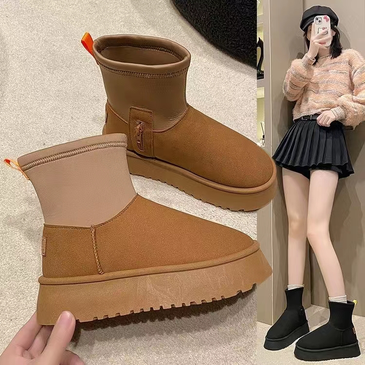 厚底雪地靴女款冬季2023新款时尚加绒加厚雪地靴棉鞋女冬加绒靴子