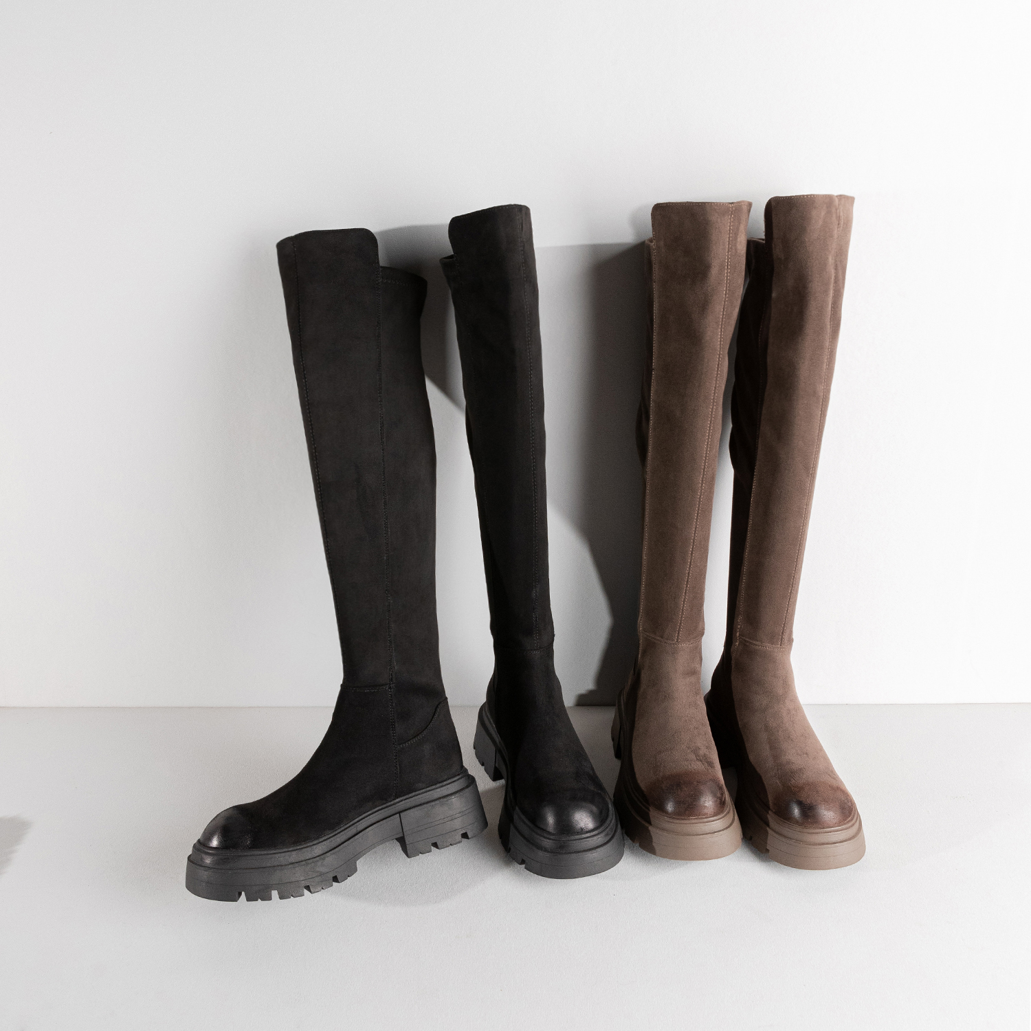 【栗子】复古过膝弹力靴子显瘦过膝长筒瘦瘦靴高筒绒面5.5cm-f1938