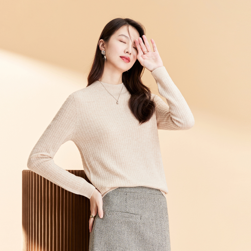 【春竹精选】2024年新款半高领羊毛衫纯色针织长袖衫毛衣女