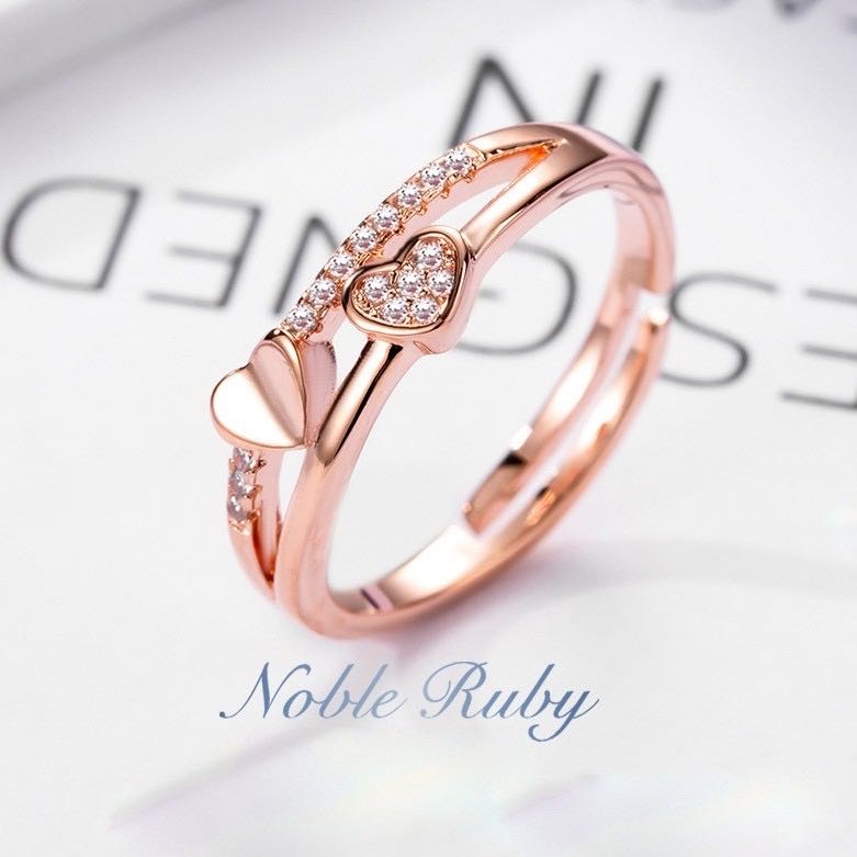 BLUNWEI/贝仑薇 网红双层爱心心连心开口戒指女时尚百搭