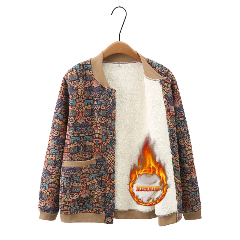 KALUOLAI/卡洛莱中老年毛衣开衫秋冬妈妈装加绒加厚保暖宽松外套