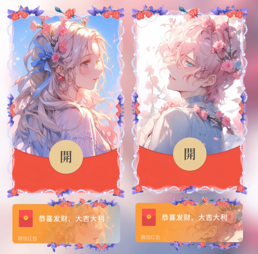 【拍1发2】红包封面桃花情侣一对两款/动态情侣/新款设计服务//