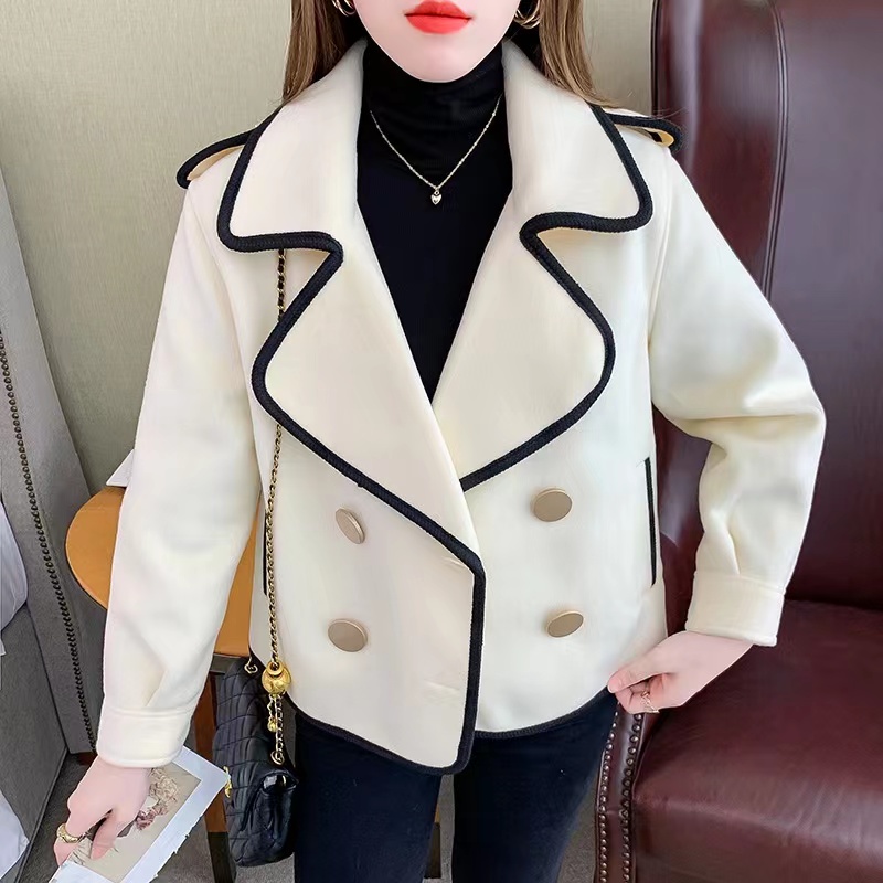 秋冬韩系休闲女2023年新款春款短款毛呢外套西装领双排扣呢子上衣