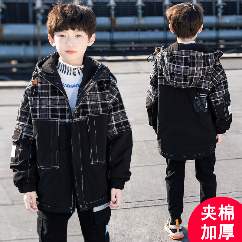 儿童服装男童冬装外套洋气2023新款中大童男装连帽冬季加厚上衣潮